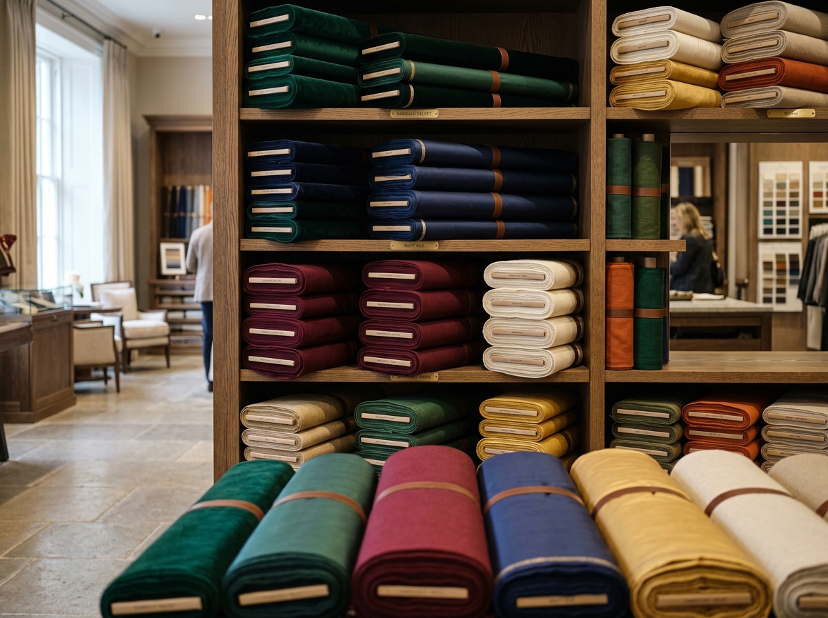 Organized fabric display in showroom